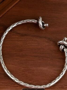 Textured Knot-End Silver Open Cuff Bracelet